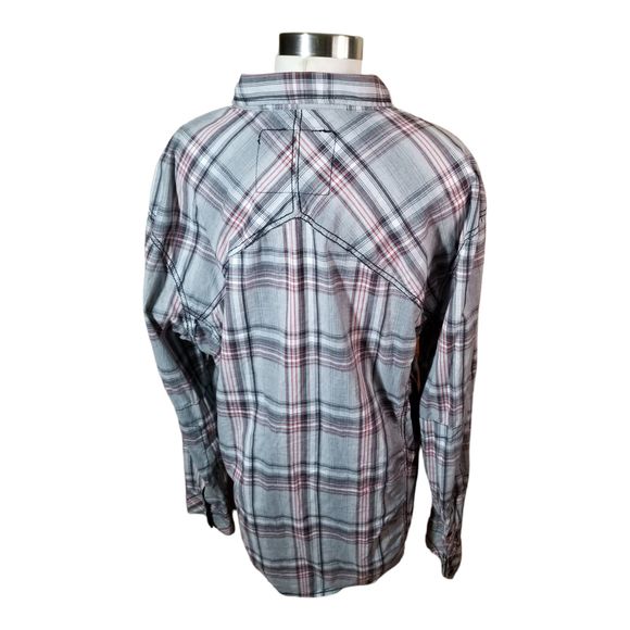 Buckle BLACK Brand Button Up Pearl Snaps Plaid Shirt Top Athletic Fit Sz XXL - Picture 2 of 12